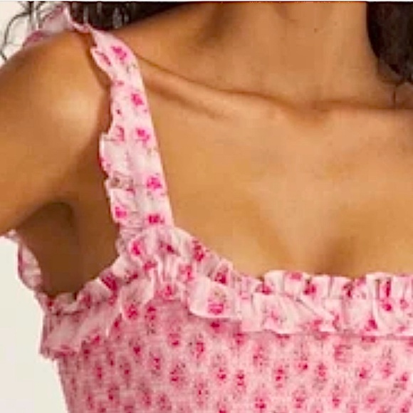 🆕-LoveShackFancy Dress Breyer Pink Floral Ruched Tiered Mini Dress. NWT - Picture 5 of 11